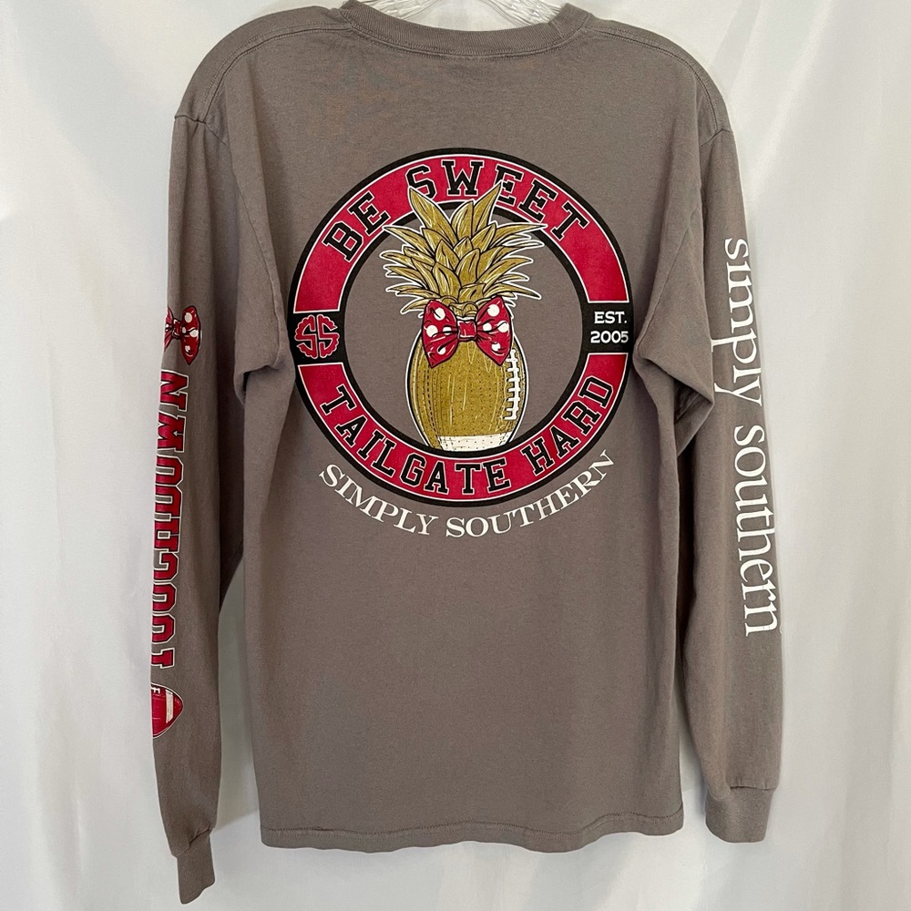 Simply Southern Collection Women’s Long Sleeve Tee Medium Gray, Burgundy, White